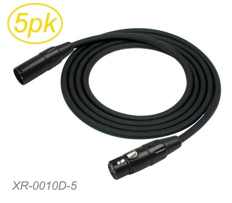 5-Pack 10ft Kirlin XLR Male to Female 20AWG Microphone Audio Extension Cables