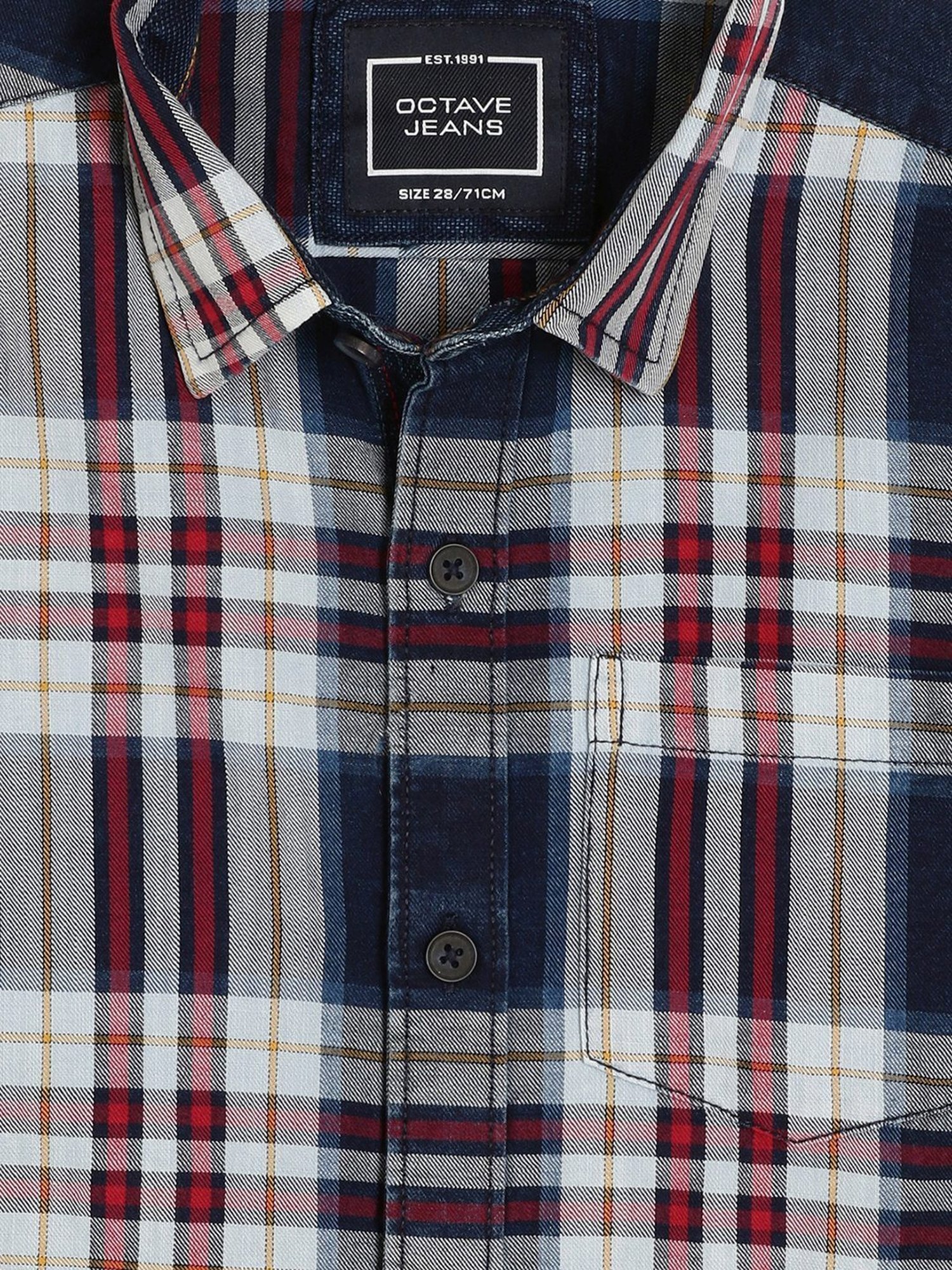 Octave Kids Marron & Blue Cotton Chequered Full Sleeves Shirt