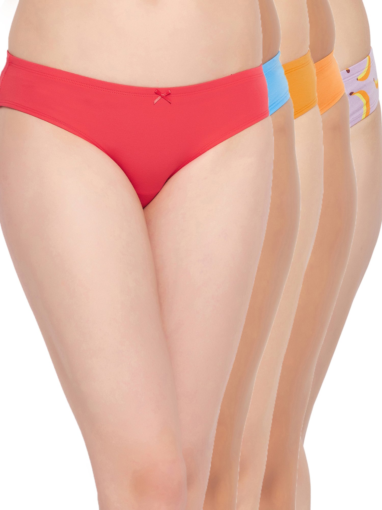 Clovia Purple & Yellow Cotton Printed Bikini Panties - Pack Of 5