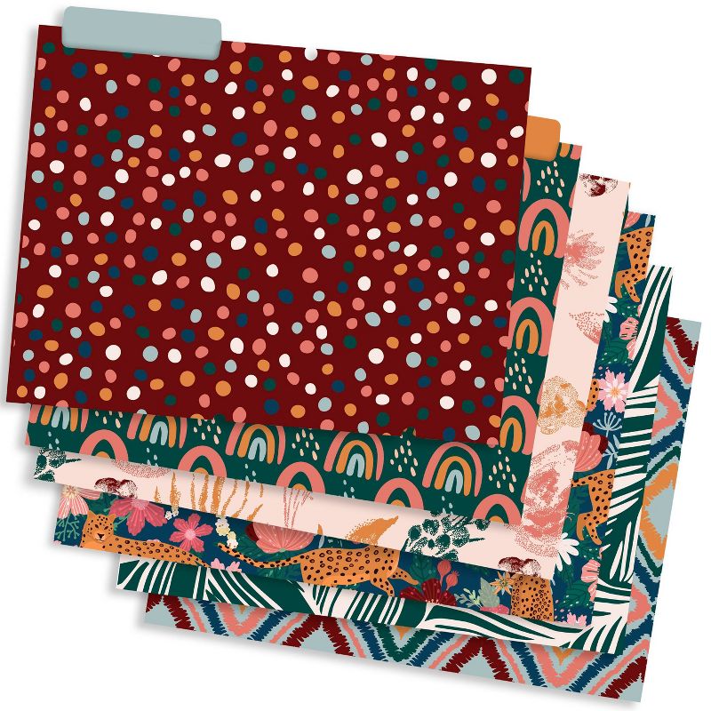 12pk Decorative Paper File Folders 1 Pocket Boho - The Time Factory