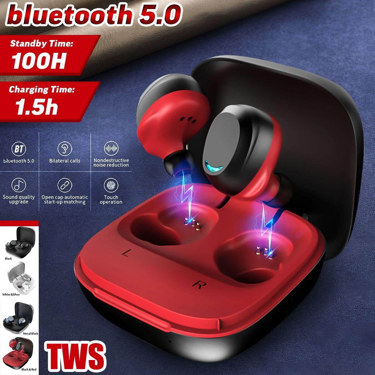 TWS bluetooth 5.0 Binaural Wireless Stereo Earbuds Headphones With Charging Case Double Earpieces - White