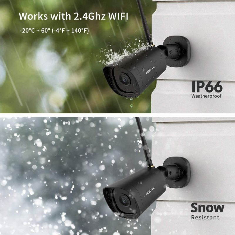 Outdoor Camera Wireless, Foscam 2K 4MP Wireless Outdoor Security Camera, Wireless Cameras with Human-only Detection, Night Vision, IP66 Waterproof, Cloud Storage, Support Alexa, Black
