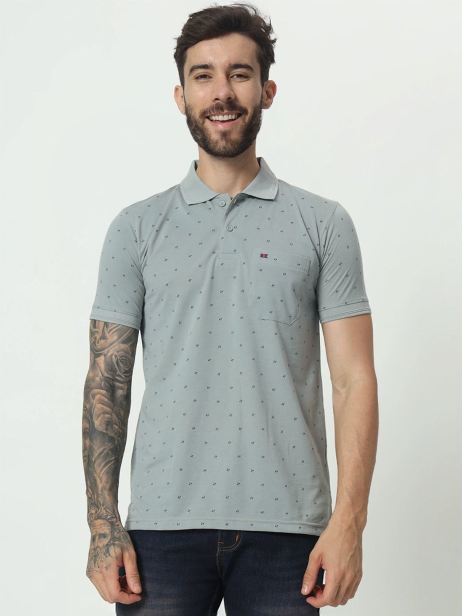 Tab91 Grey Regular Fit Printed Polo T-Shirts
