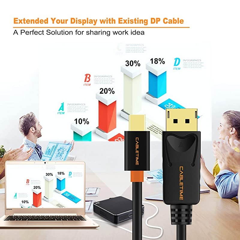 Mini DisplayPort to DisplayPort Cable  Mini DP to DP Cord Support Video and Audio,Thunderbolt Compatible for Surface Pro 5 / Pro 4 / Pro 3, MacBook Air,etc (10 Feet/3m, Black)