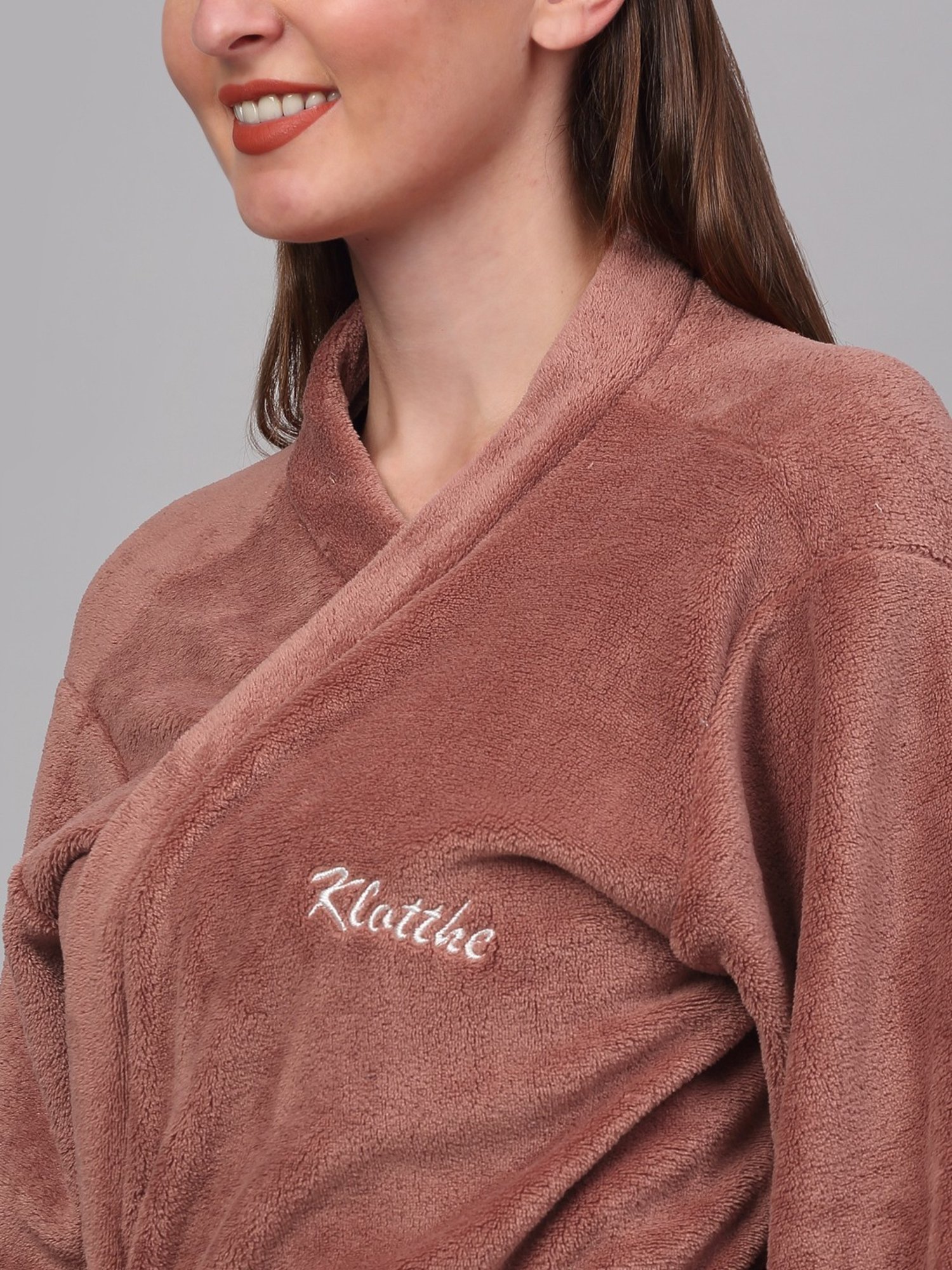 Klotthe Embellished Brown 210 GSM Cotton Bath Robe with Belt