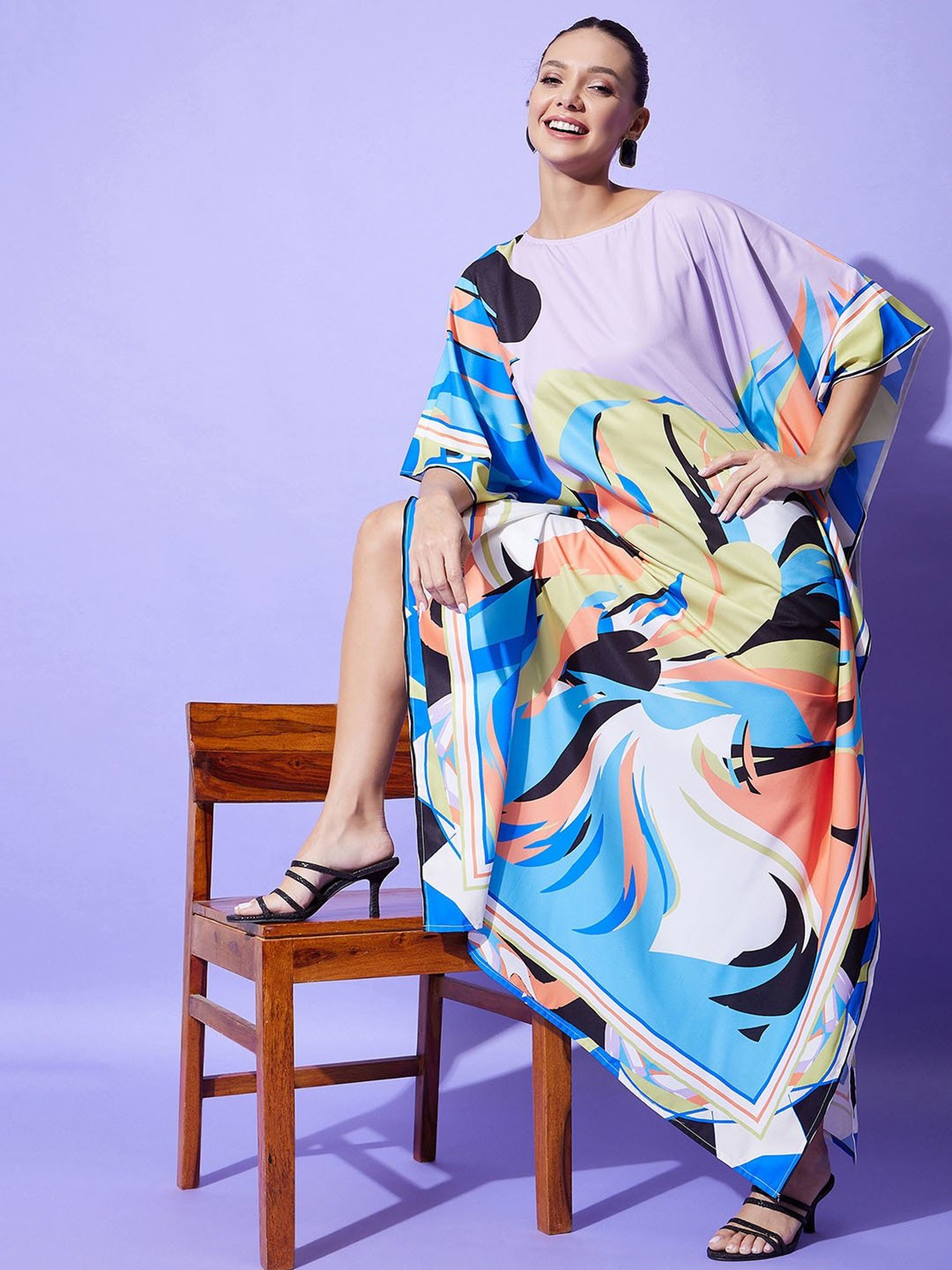 StyleStone Multicolor Geometric Print Kaftan Dress