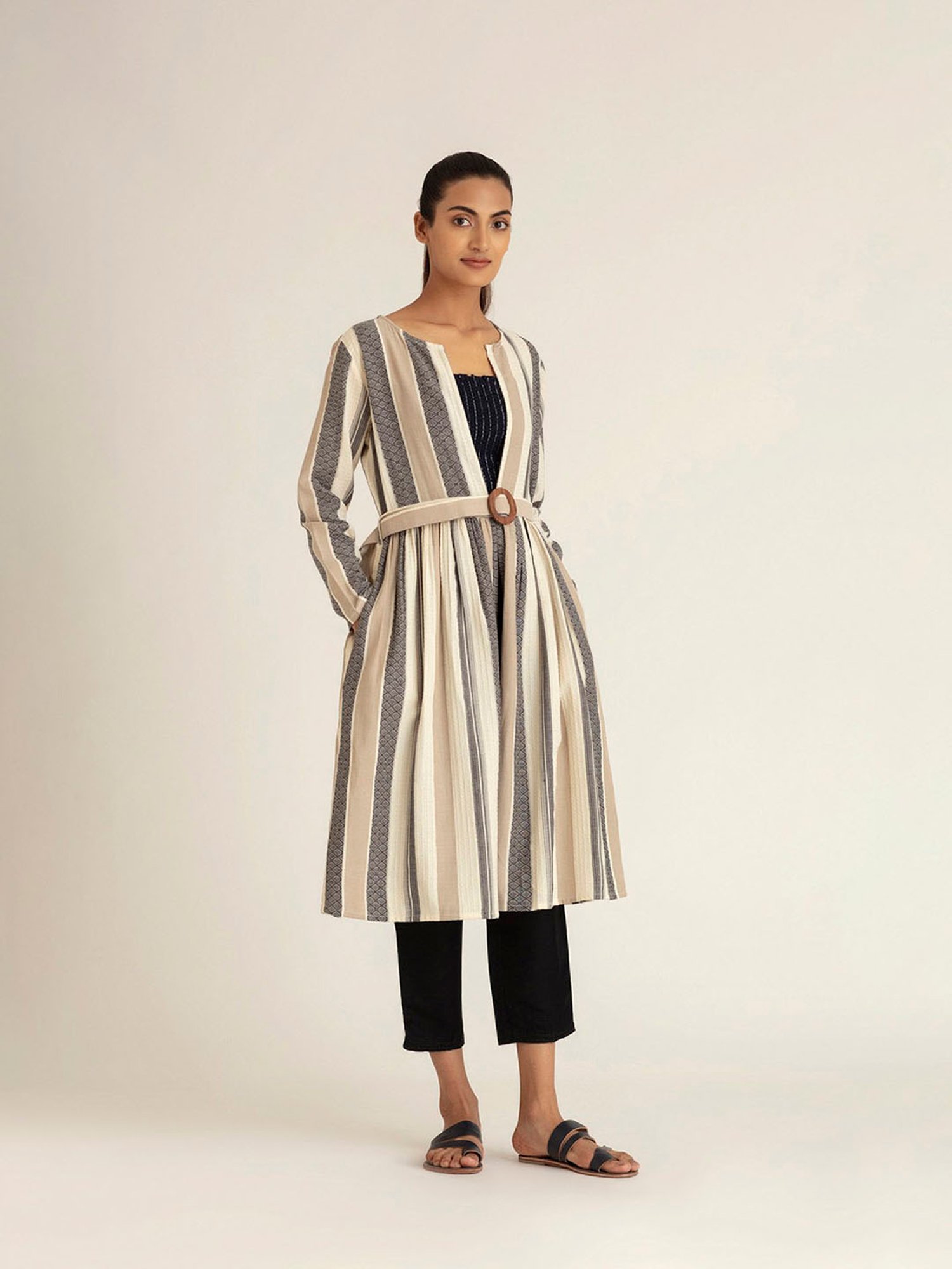 Ancestry Multicolor Stripes Belted Overlay