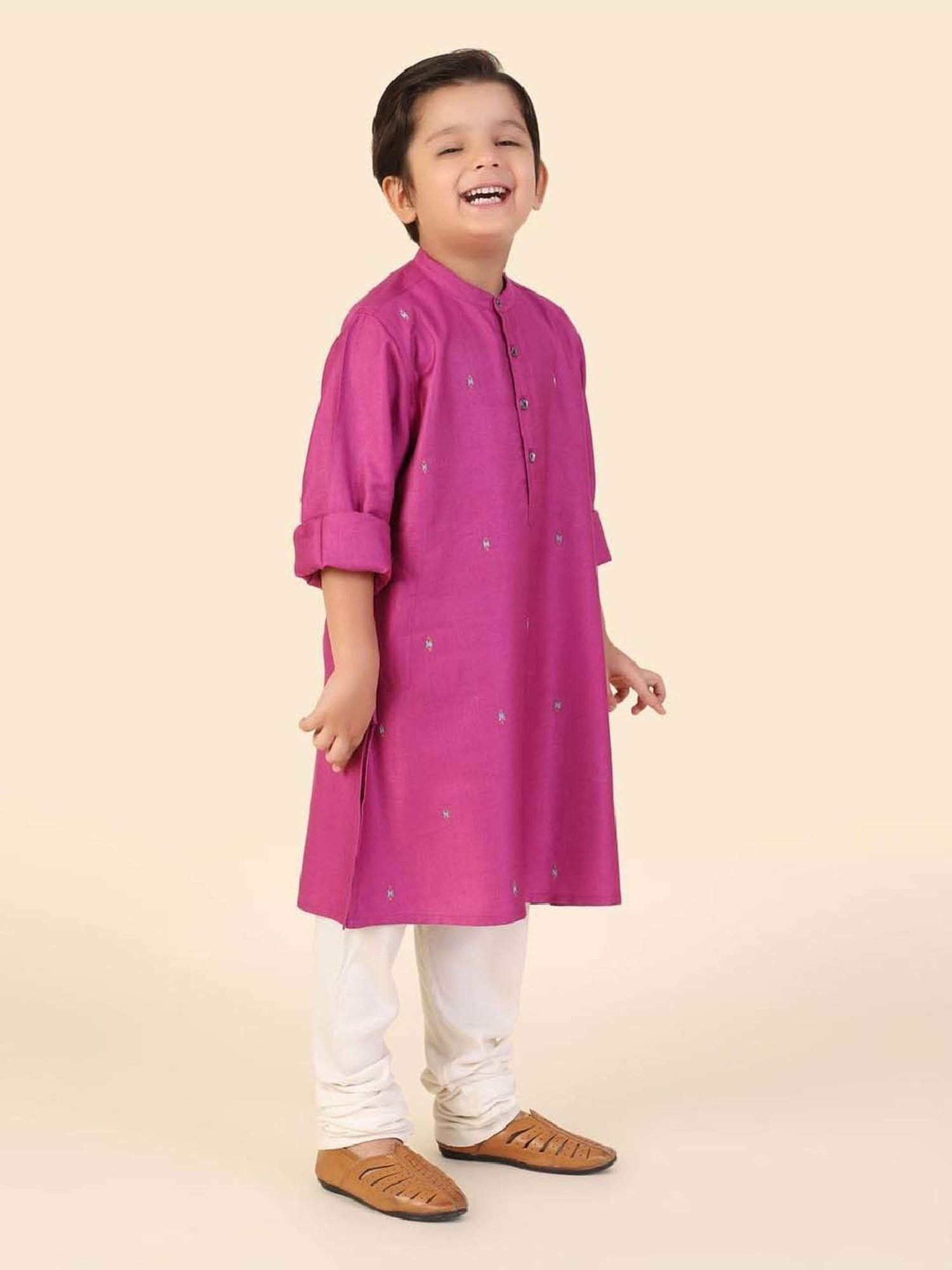 Fabindia Kids Magenta Embroidery Full Sleeves Kurta