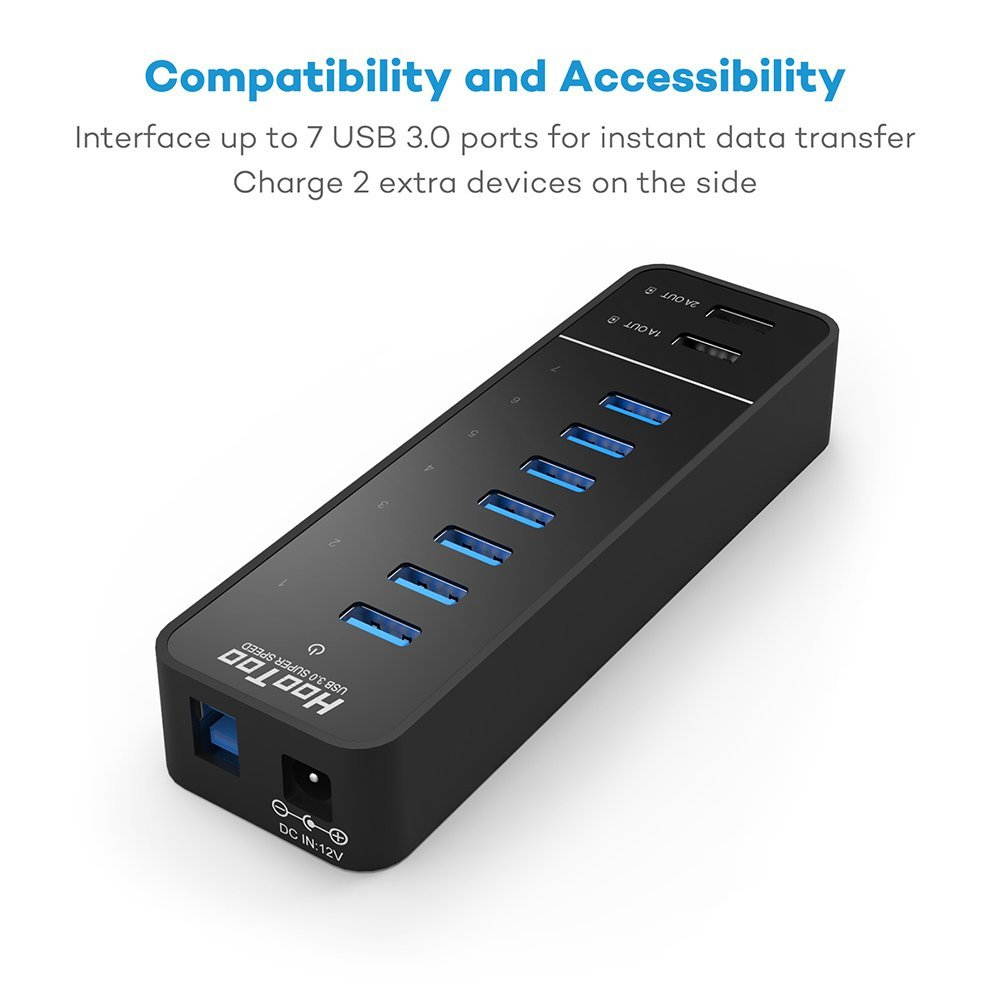 Bailink USB HUB,  9-Port 60 Watts USB 3.0 Hub with 2 Smart Charging Ports and 7 Data Transfer Ports Up to 5Gps for iPhone, Smartphone, iPad, IMac,PC ,Laptops and More