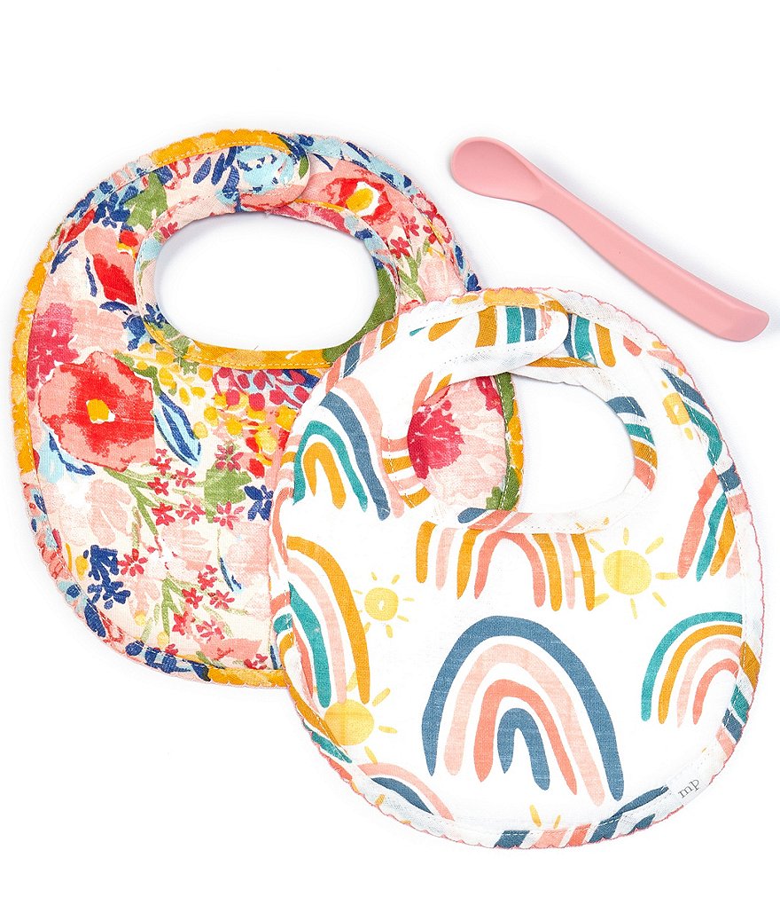 Mud Pie Baby Girls Rainbow/Floral Bibs & Spoon Set