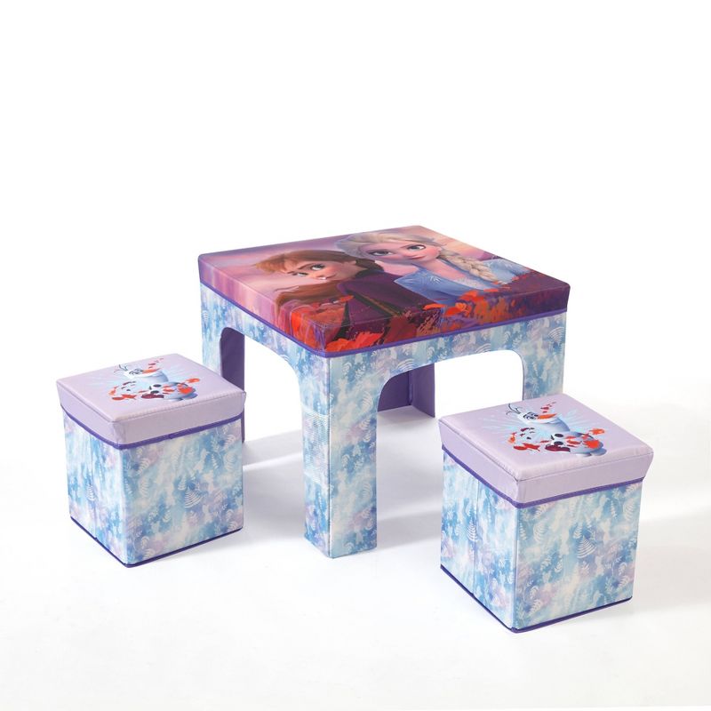 3pc Frozen Collapsible Set with Storage Table and 2 Ottomans