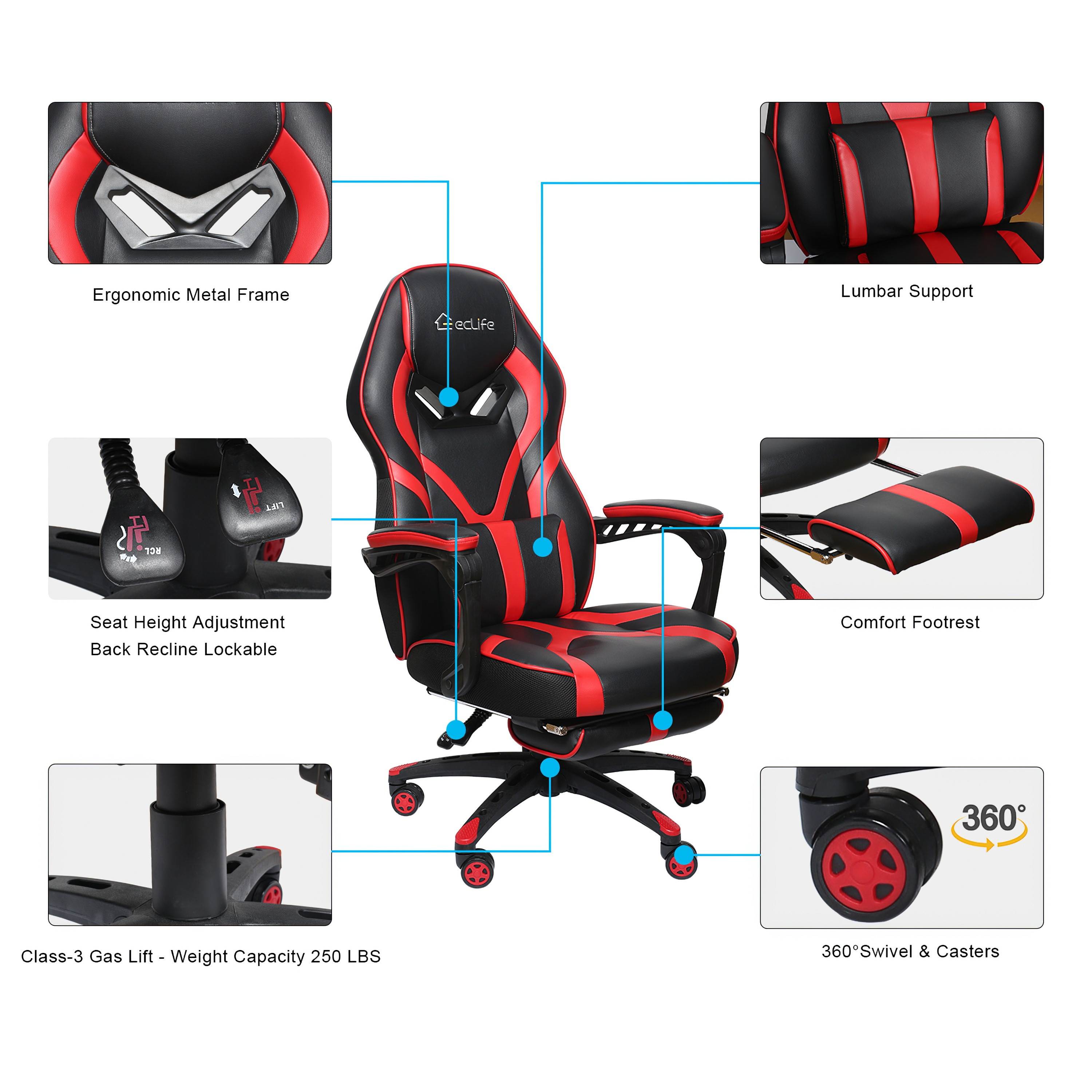 E-sports Massage Gaming Chair with footrest yellow