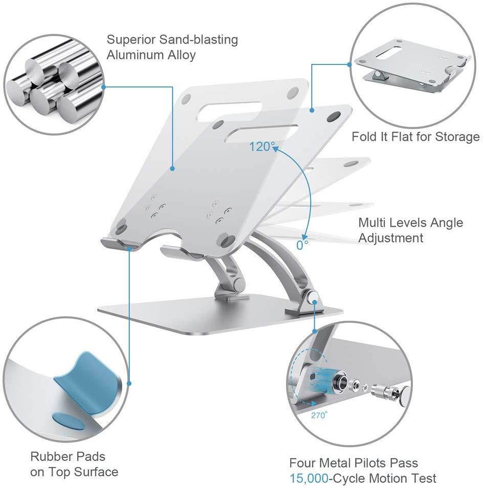 Nulaxy Laptop Stand, Ergonomic Adjustable Laptop Riser Computer Laptop Stand Compatible with MacBook, Air, Pro, Dell XPS, Samsung, Lenovo, Alienware All Laptops 10-17.3", Supports Up to 44 Lbs -Silver