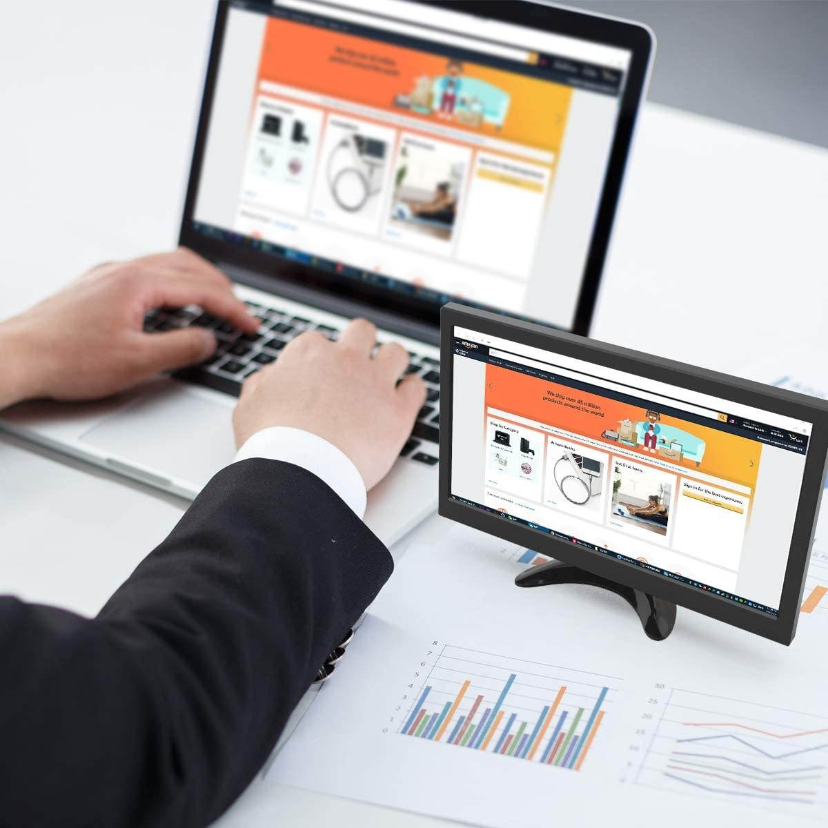 13.3 Inch HD Portable Monitor Display with 1366x768 Resolution Travel Monitor Screen for Laptop PC PS4 Xbox, VGA HDMI Audio Input, VESA Supported