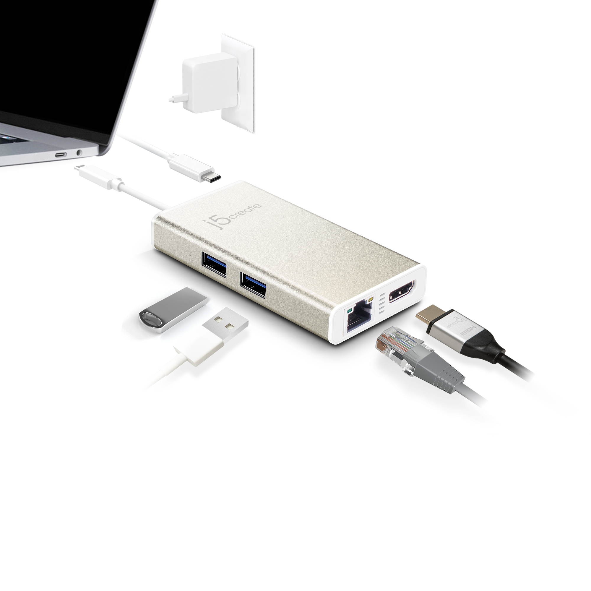 j5create USB-C Multi-Adapter - HDMI/Ethernet/USB 3.1 HUB/PD 2.0
