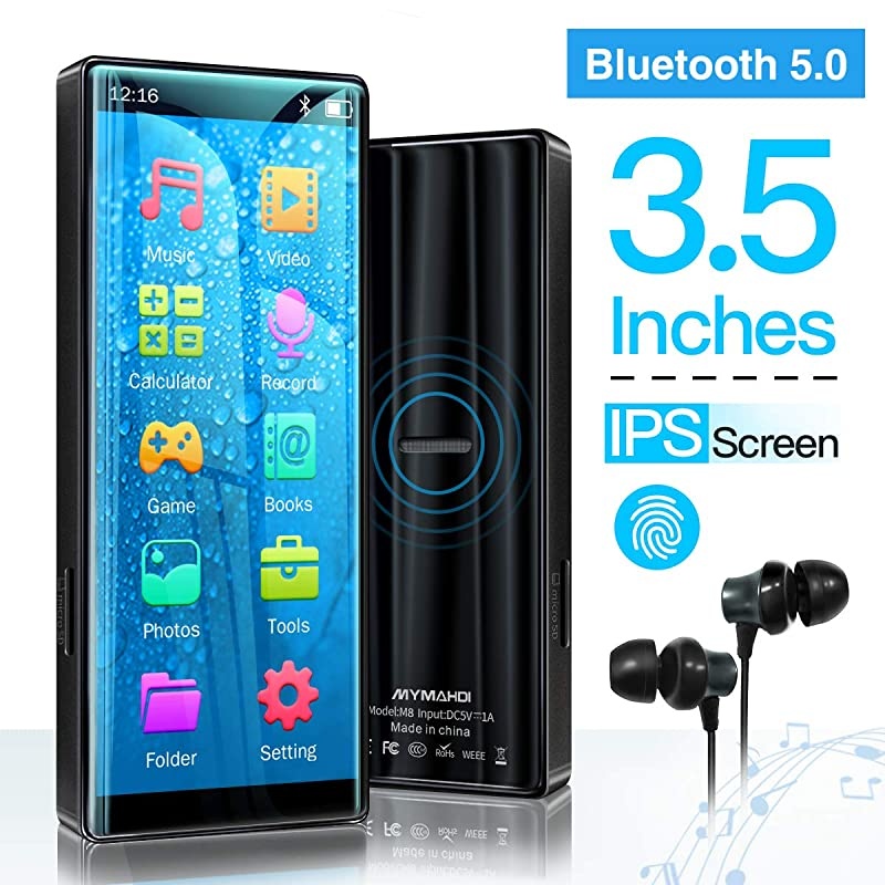 MP3 Player with Bluetooth 50 High Resolution and Full Touch Screen Builtin Speaker 8GB HiFi Lossless Sound Player with FM Radio Voice Recorder Supports up to 128GB Black