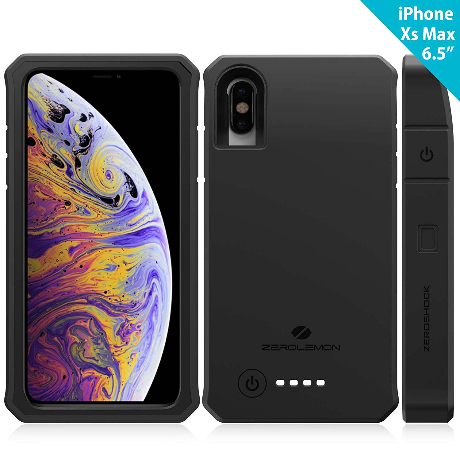 iPhone Xs Max Battery Case, ZeroLemon 8000mAh 6.5inches Rugged Juicer Extended Rechargeable Battery with TPU Case for iPhone Xs Max - Black