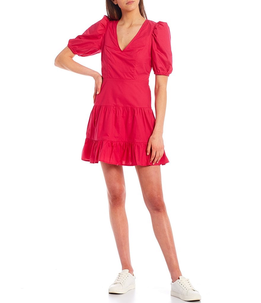 French Connection Birch Poplin Short Puff Sleeve Mini Dress