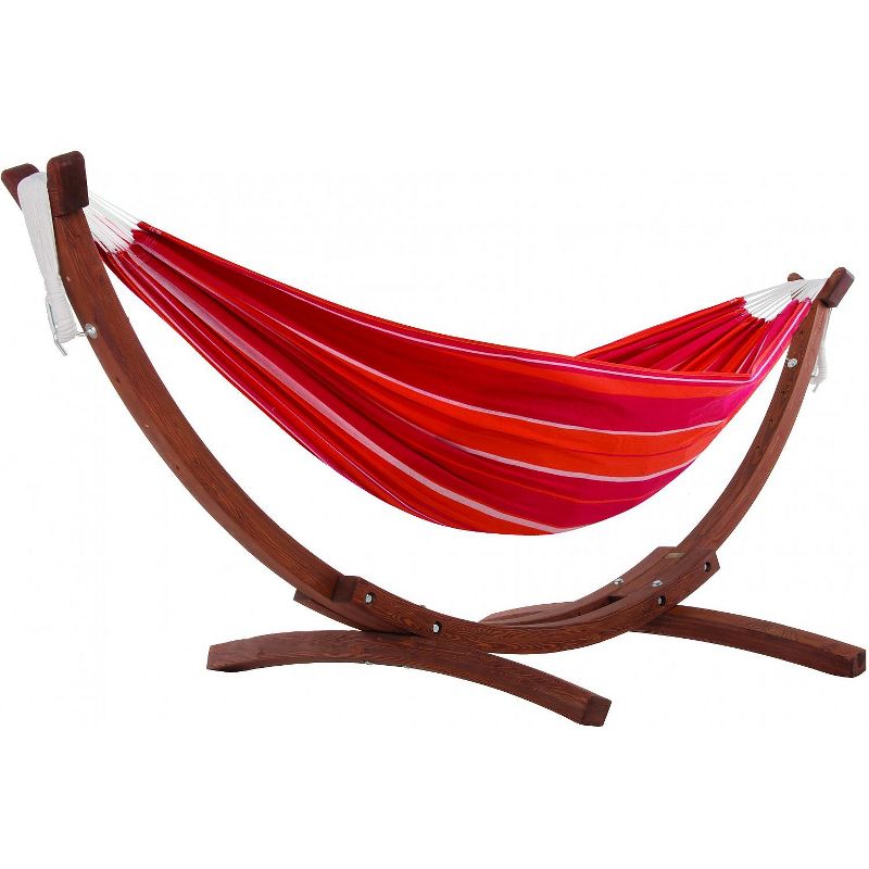 Double Cotton Hammock with 8' Solid Pine Arcs Stand in Mimosa