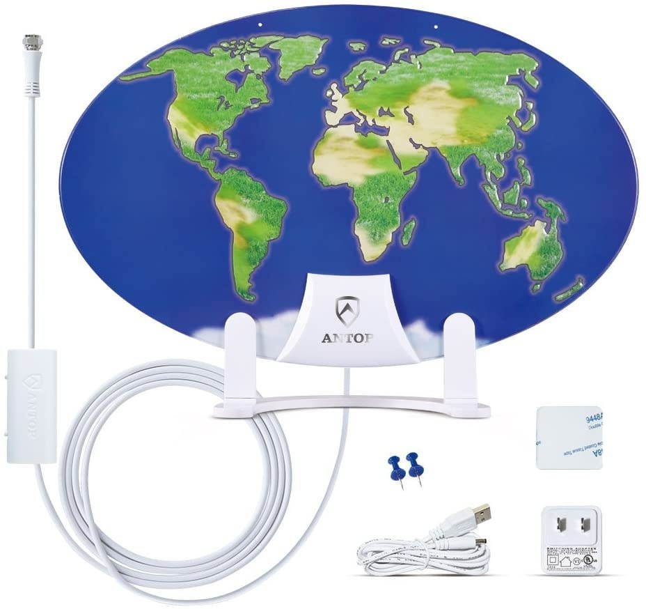 HDTV Antenna,ANTOP Amplified TV Antenna Indoor 3D Pattern Design 50 Miles Omni-Directional Reception Range with 10ft High Performance Coaxial Cable