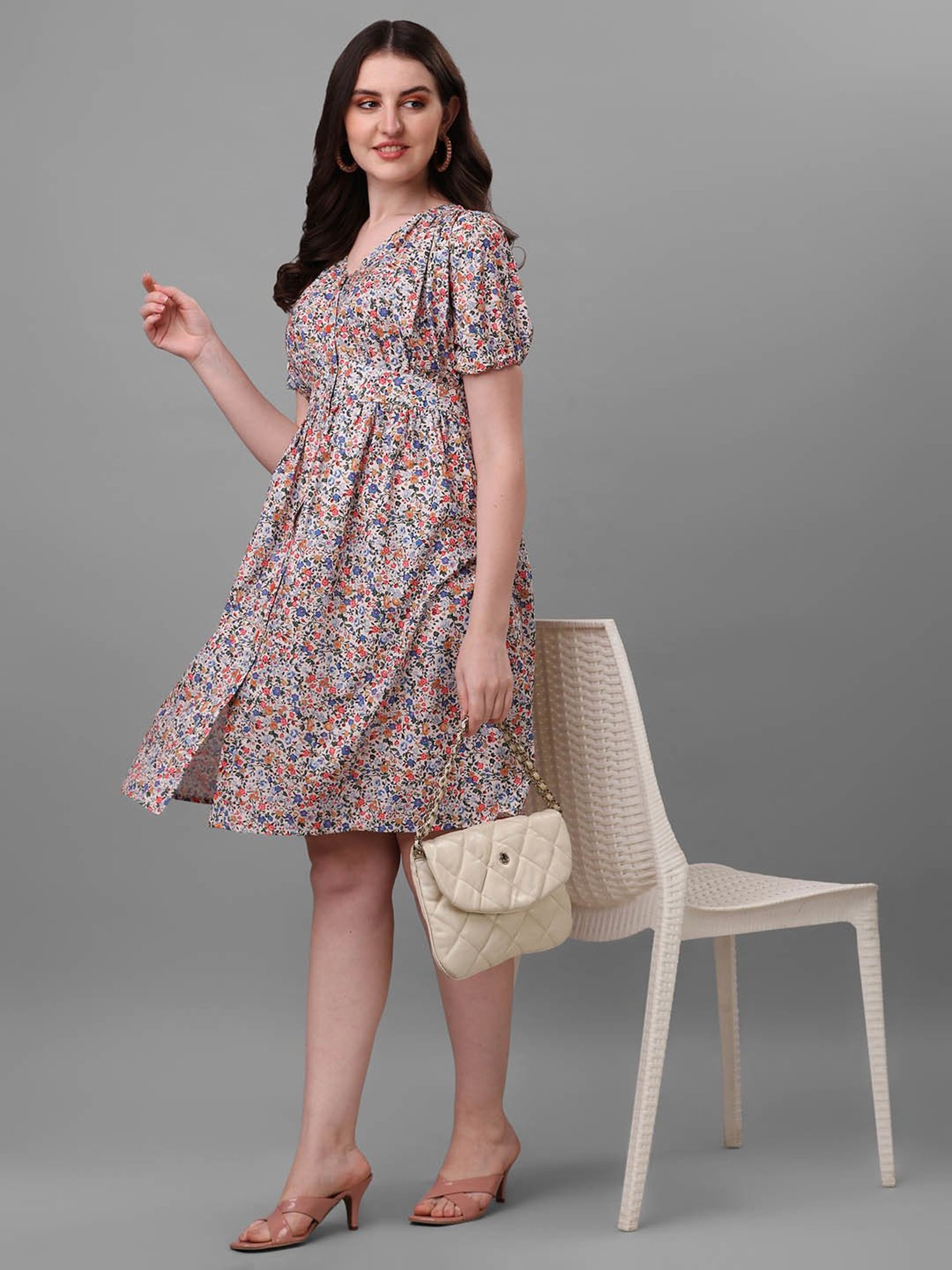 MASAKALI.CO Multicolor Floral Print Fit & Flare Dress