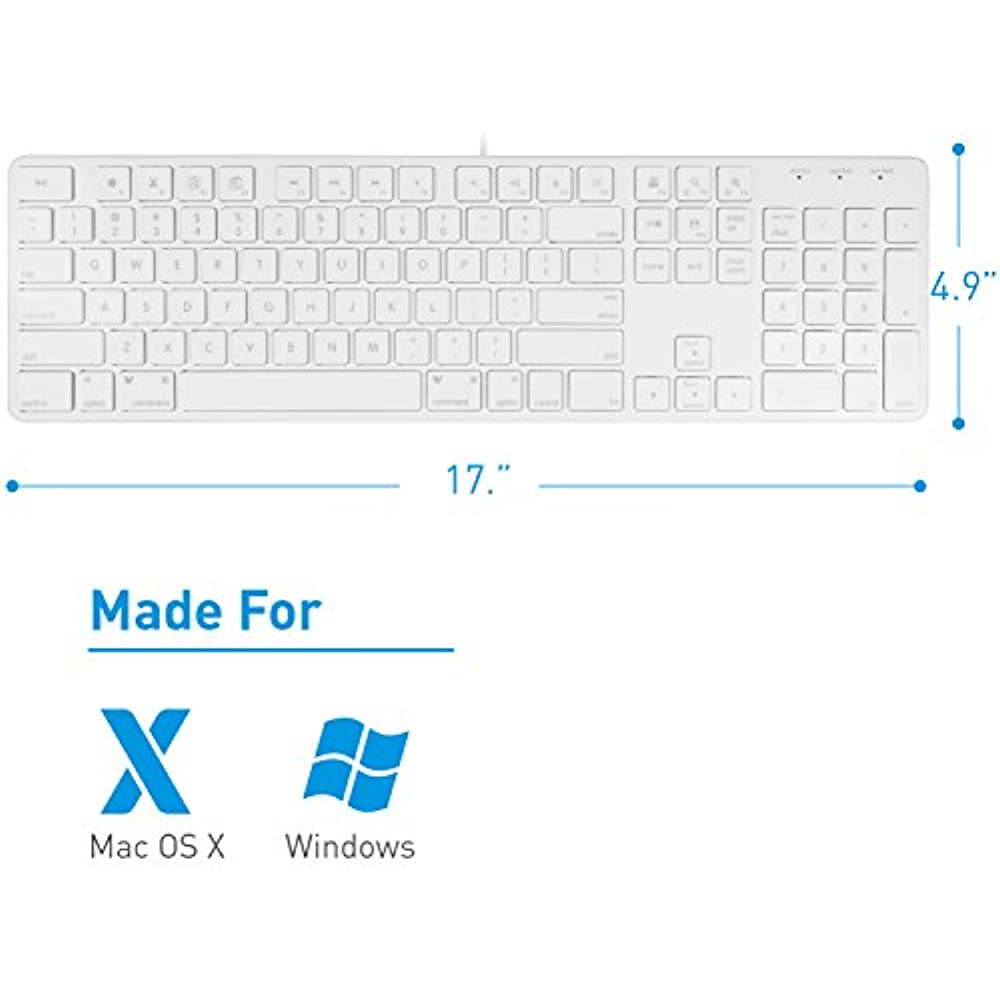 Macally Ultra-Slim USB Wired Keyboard for Apple Mac Pro, MacBook Pro/Air, iMac, Mac Mini, Laptop, Windows PC (SLIMKEYPRO)