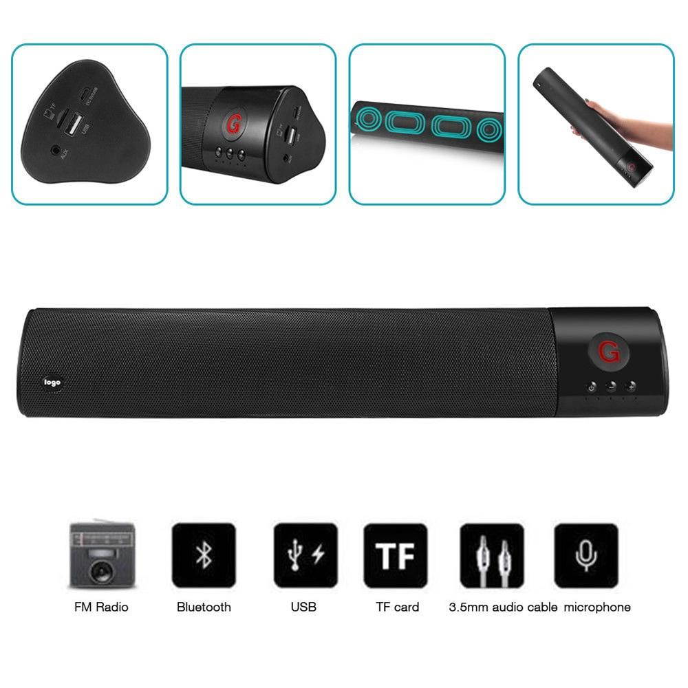 Wireless bluetooth speaker tv soundbar 3D Stereo Surround Subwoofer Audio Speaker FM Aux HIFI Radio home theate Portable Speaker-Black