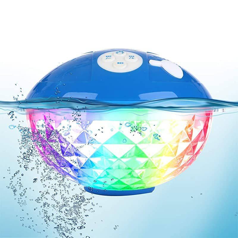 Speakers with Colorful Lights Portable Speaker IPX7 Waterproof Floatable Builtin MicCrystal Clear Stereo Sound Speakers Wireless 50ft Range for Home Shower Outdoors Pool Travel
