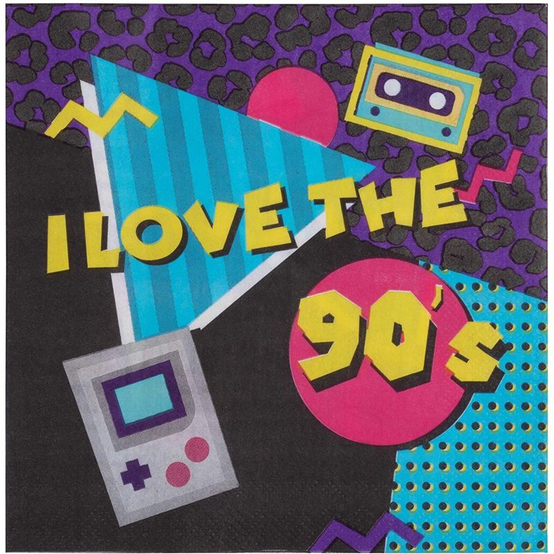 Blue Panda 144 Pieces 90's Party Decorations, Paper Plates, Napkins, Cups and Plastic Cutlery (Serves 24)