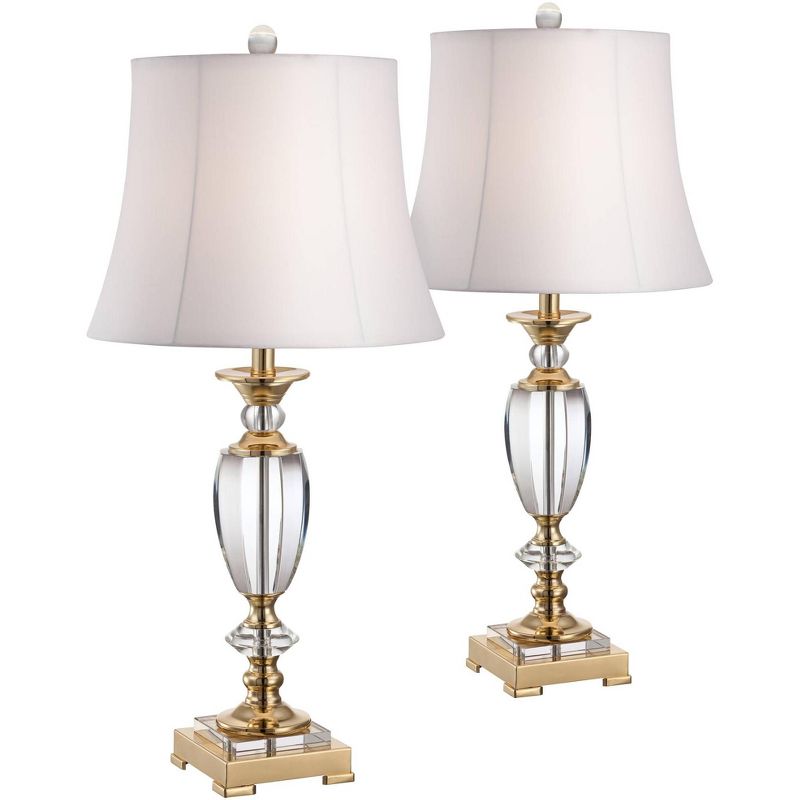 Vienna Full Spectrum Traditional Table Lamps Set of 2 Faceted Crystal and Brass White Bell Shade for Living Room Family Bedroom