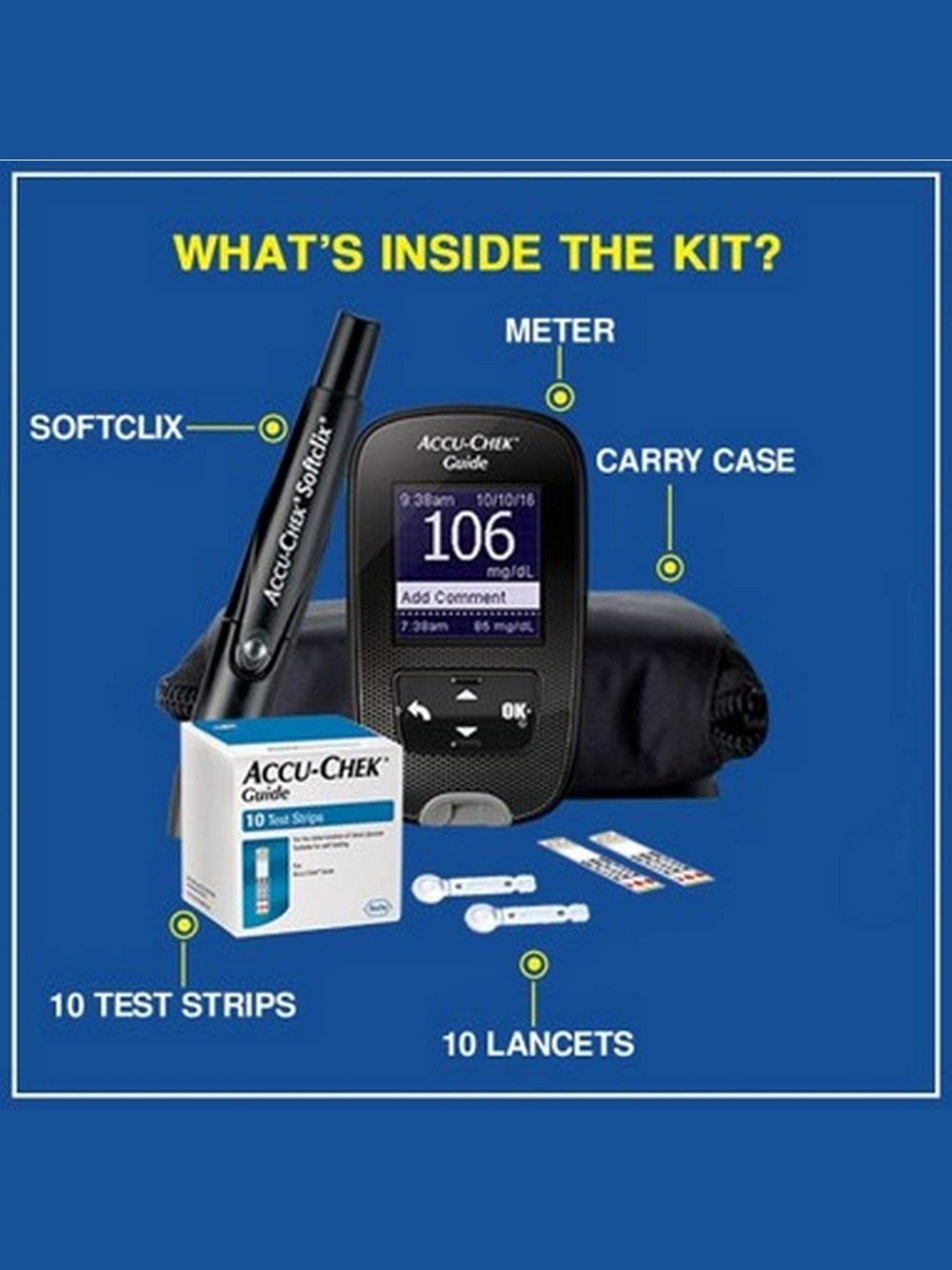 Accu-Chek Guide Meter (Bluetooth) with 10 strips + Accu-Chek Guide 50 Strips (Black)