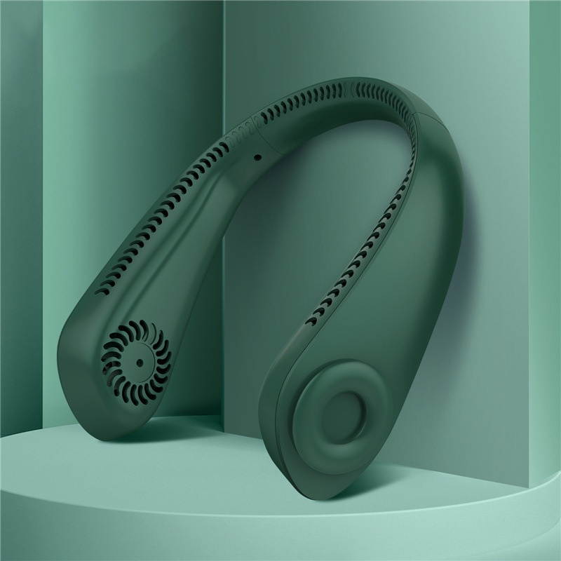 Neck Fan Leafless USB Rechargeable 4000mAh 3-Speed Hanging Neck Lazy Small Summer Fan-Green