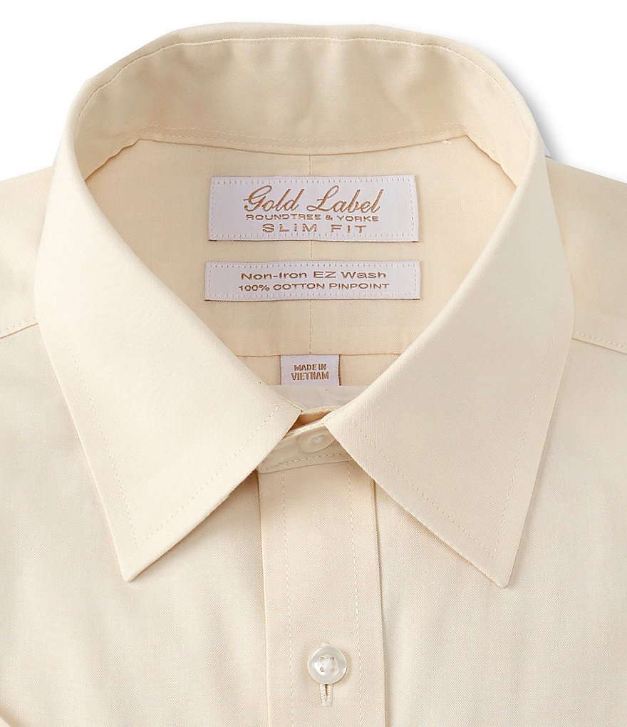 Gold Label Roundtree & Yorke Solid Non-Iron Fitted Point-Collar Dress Shirt with French Cuffs