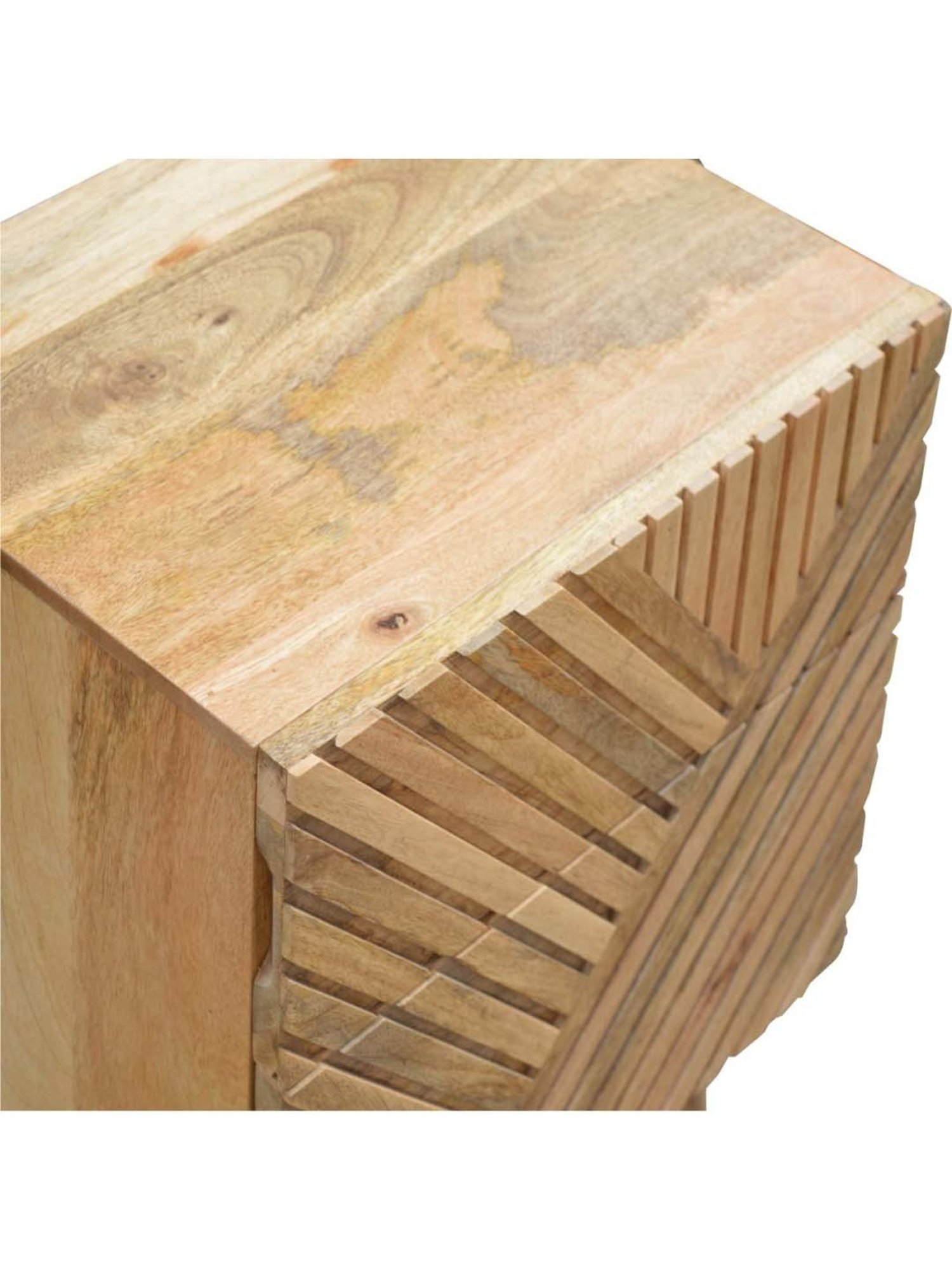 Artisan Furniture Textured Brown Line-Carving Bedside Table With Double Drawers