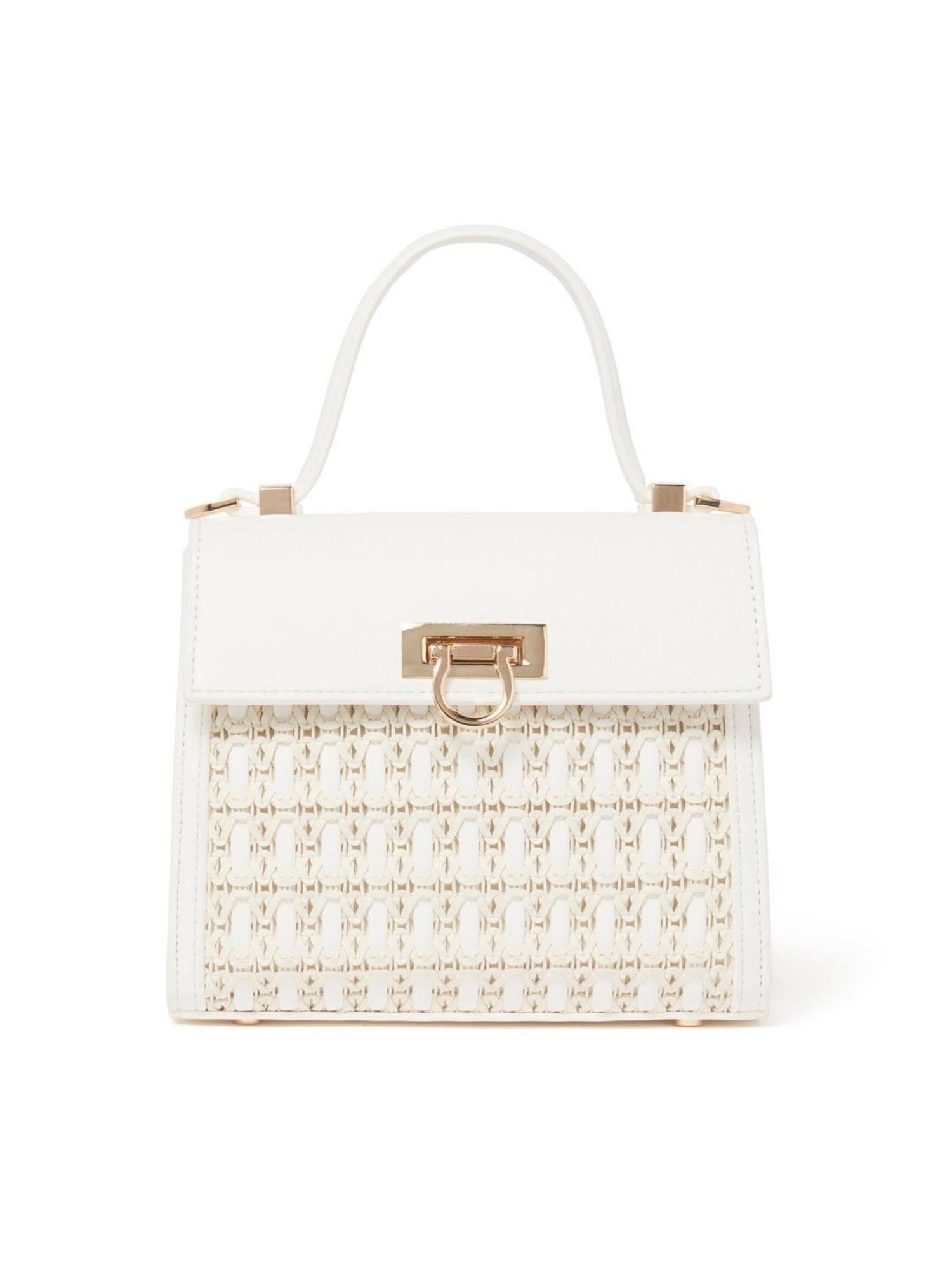 Forever New Milly White Woven Medium Satchel Handbag