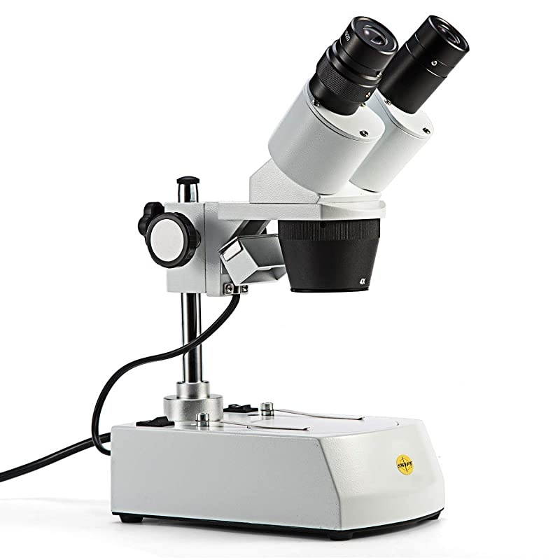 S306-20-2L 20X/40X/80X Magnification Forward Mounted 360&deg; Rotatable Binocular Stereo Microscope, Wide-field 10X and 20X Eyepieces, Upper and Lower LED Lighting,Reversible Black/White Stage Plate