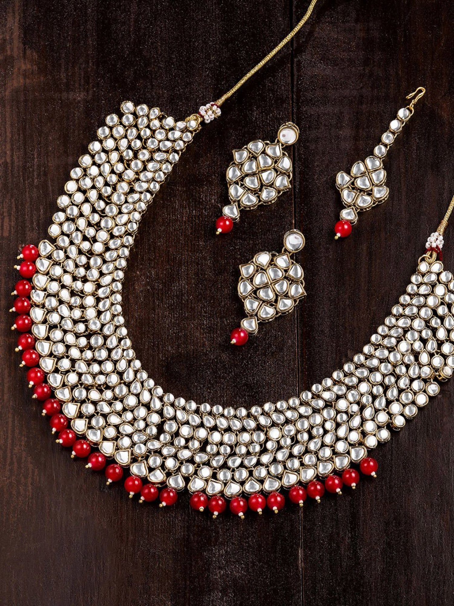 Zaveri Pearls Red & Clear Alloy Necklace Set