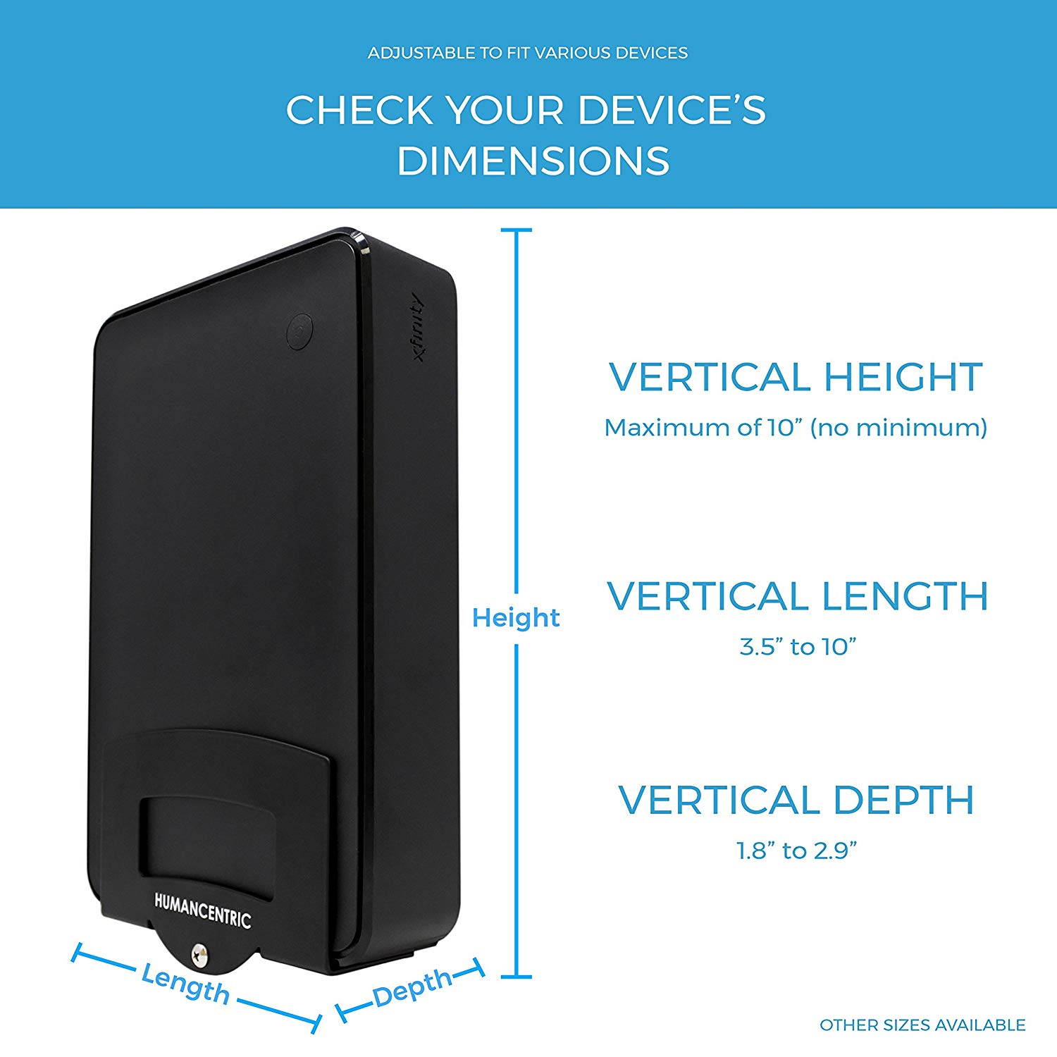 HumanCentric Adjustable Small Device Wall Mount (Wide) | Modems, Cable Boxes, DVD Players, Streaming Media Devices | Patent Pending