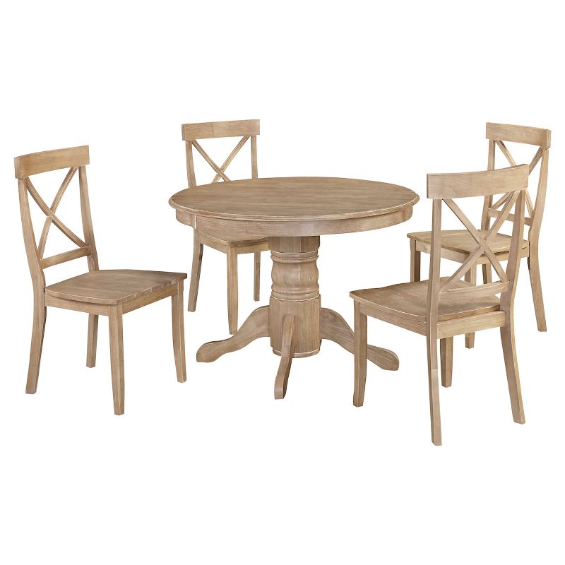 Set of 5 Michael 42"Round Dining Table with Chairs White Wash - Home Styles