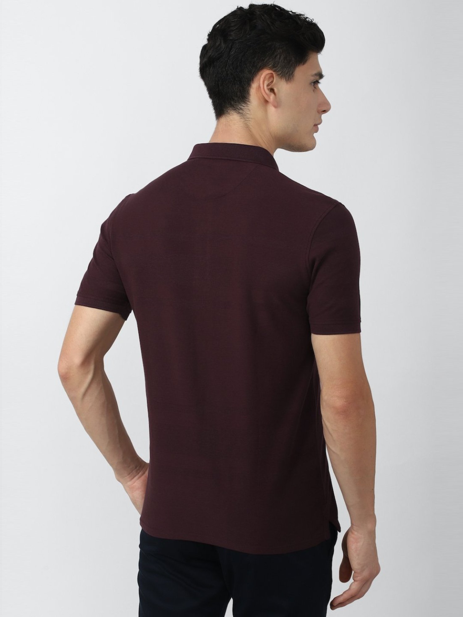 V Dot Maroon Cotton Slim Fit Striped Polo T-Shirt