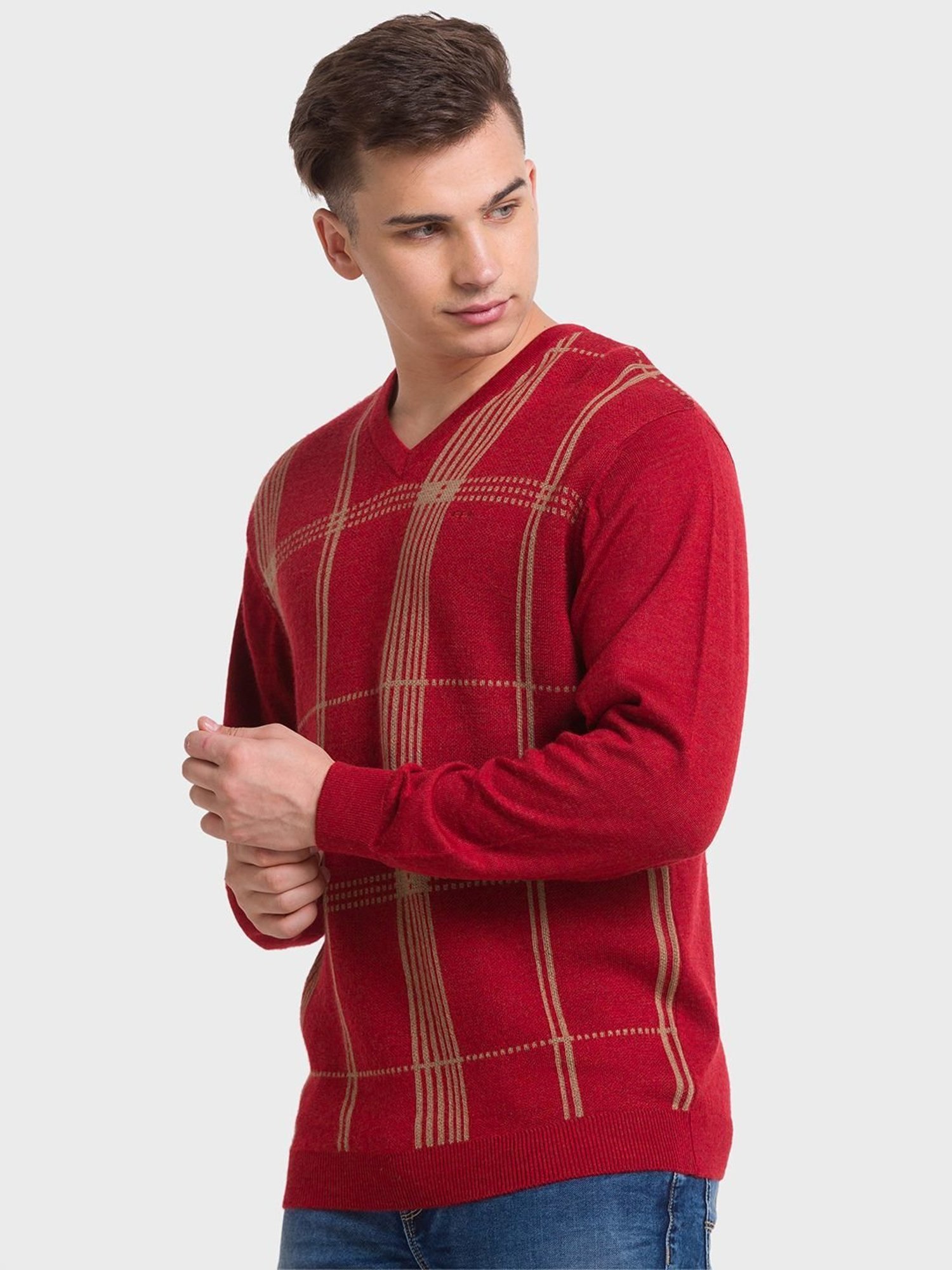 ColorPlus Orange Tailored Fit Checks Sweaters