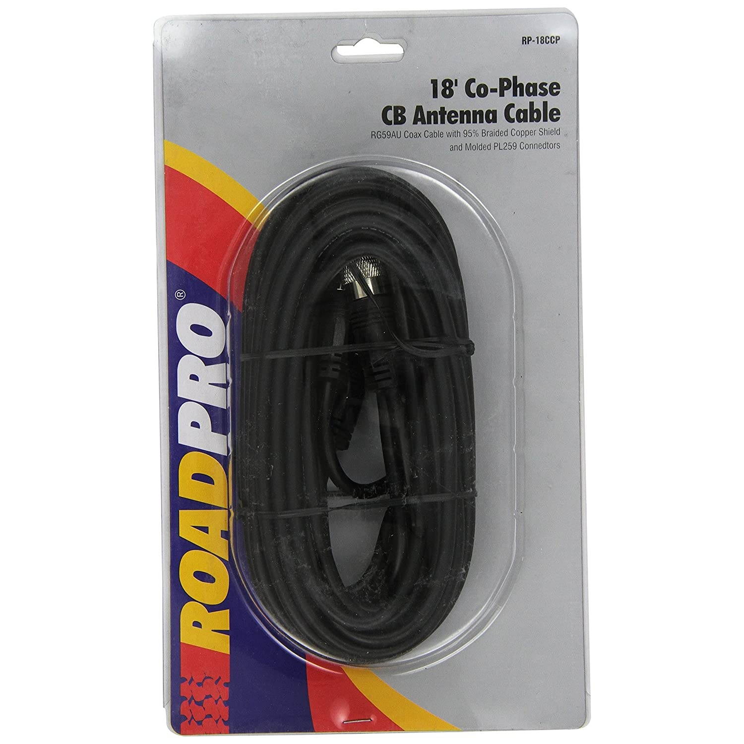 RoadPro RP-18CCP Black 18 CB Antenna Co-Phase Coax Cable with PL-259 Connectors