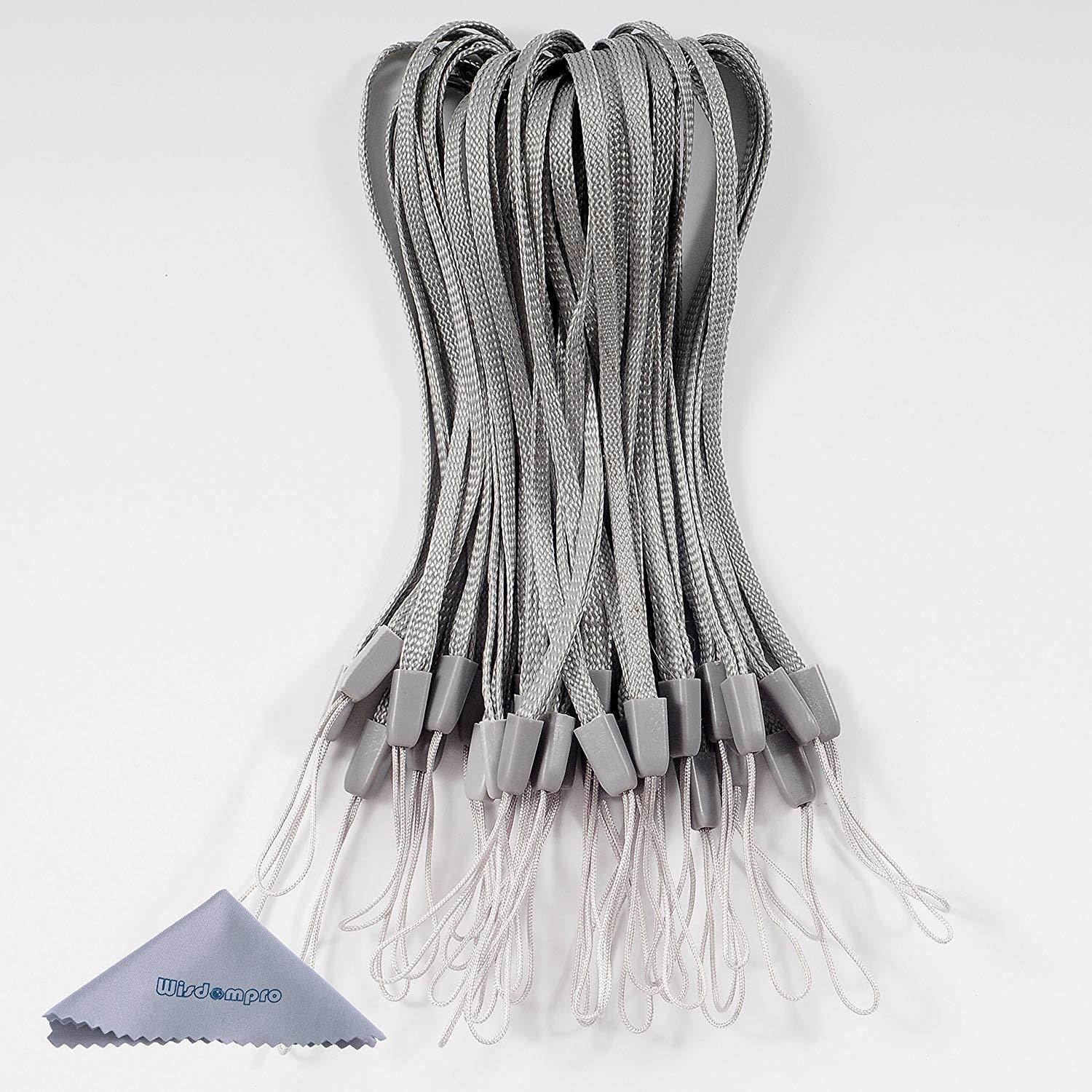 Wisdompro 50 Pack 7-inch Short Colorful Wrist Lanyard/Strap Bulk for USB Flash Thumb Drive, Key, Keychain, ID Badge Holder, Name tag - Grey