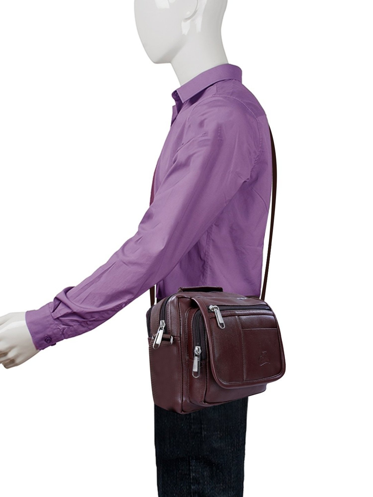 Leather World Brown Solid Medium Cross Body Bag