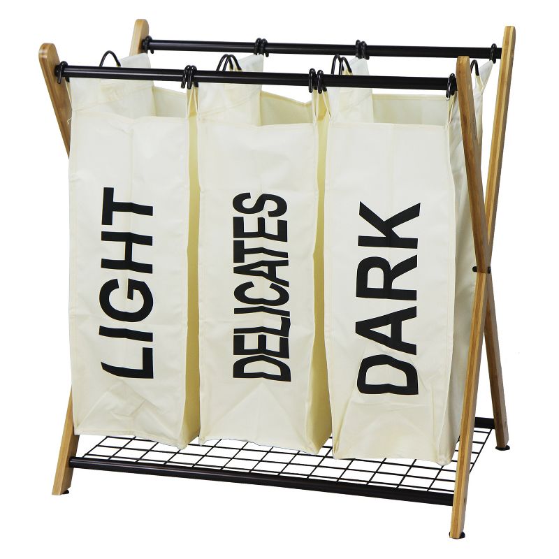 Oceanstar X-Frame Bamboo 3-Bag Laundry Sorter