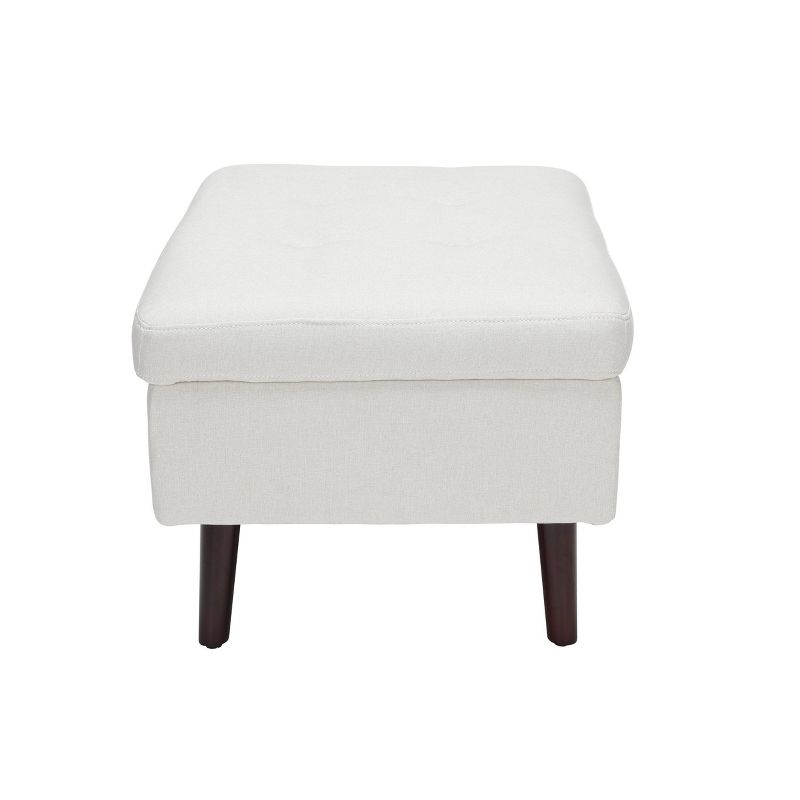 Tufted Fabric Mid-Century Modern Storage Ottoman & Walnut Legs Beige - OFM