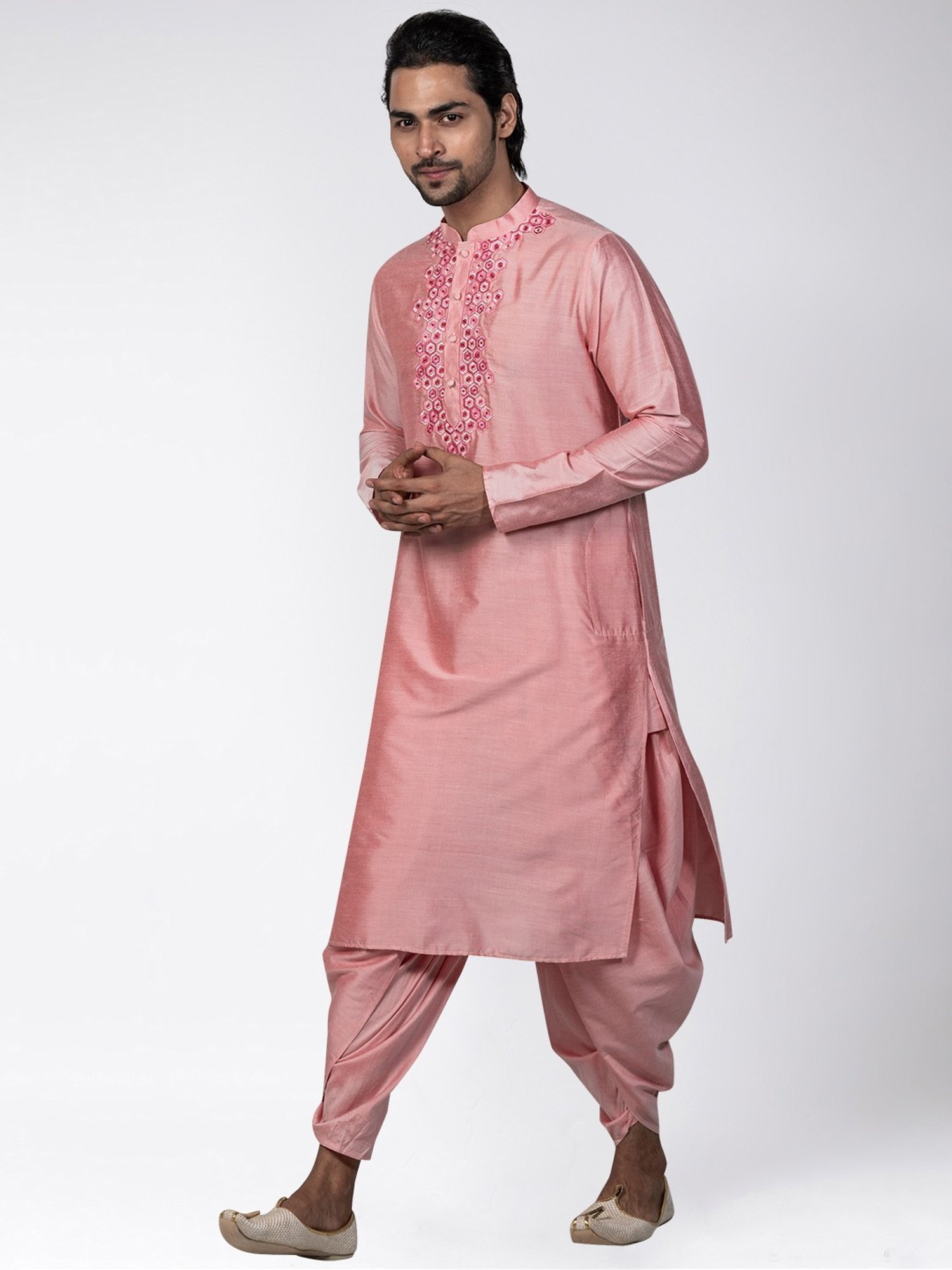 KISAH Pink Regular Fit Embroidered Kurta Bottom Set