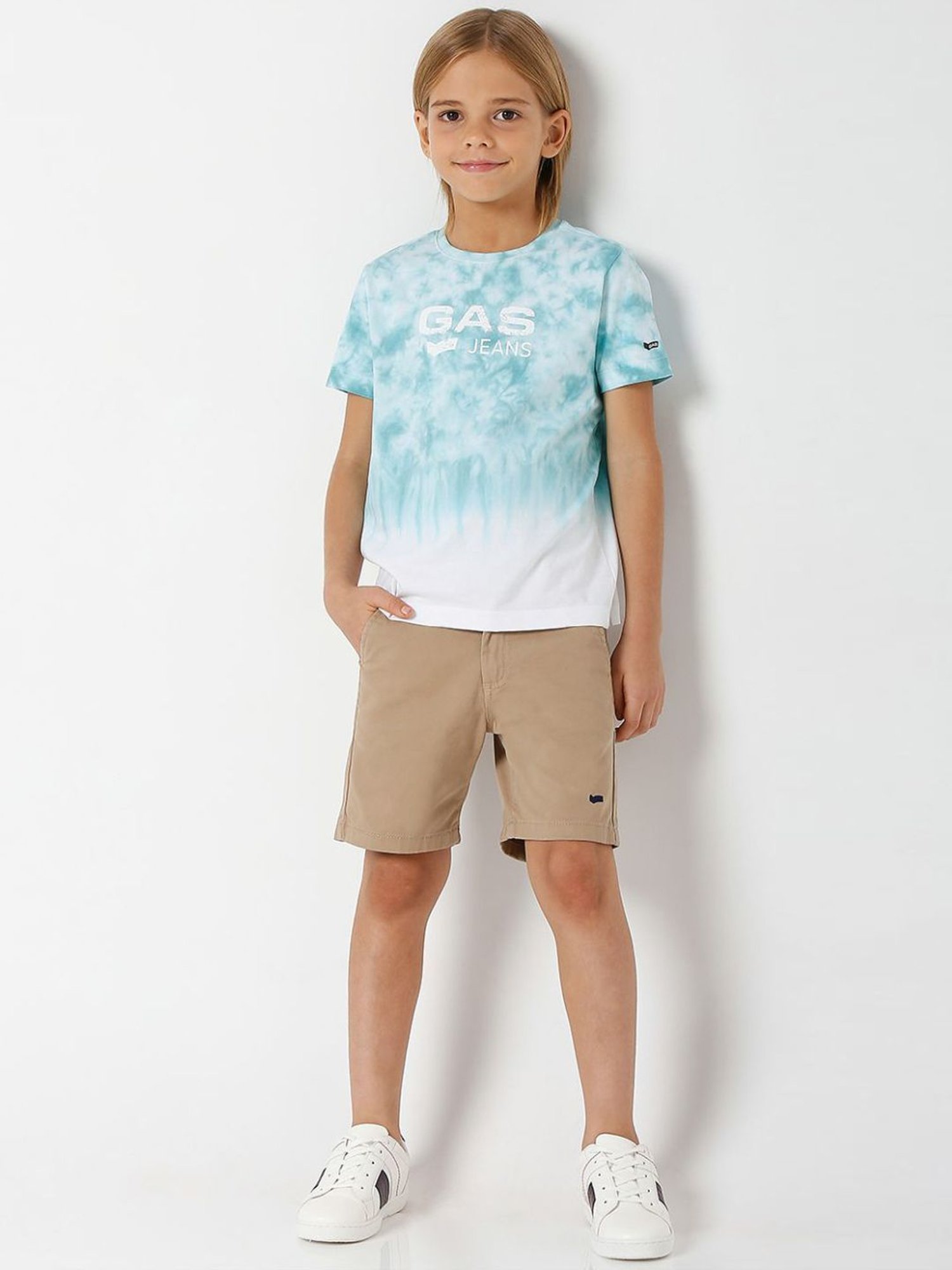 Gas Kids Beige Cotton Slim Fit Shorts