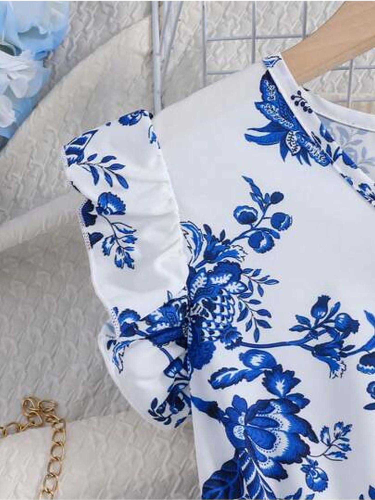 Bolly Lounge Girls Sky Blue & White Floral Dress