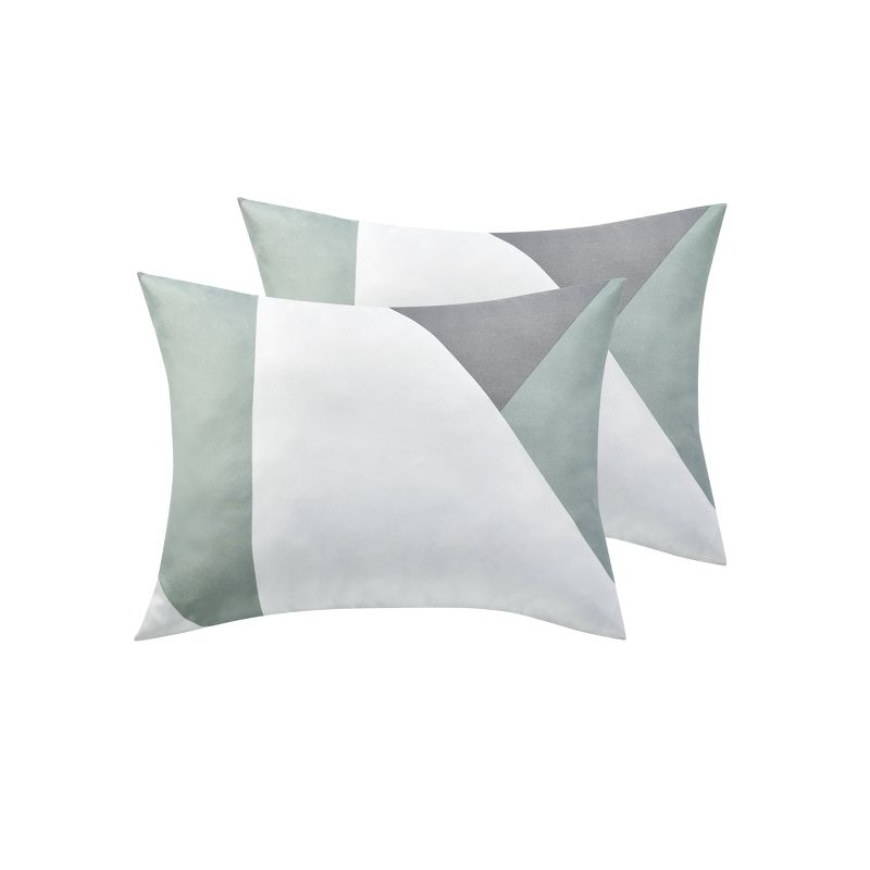 Queen 3pc Geo Comforter Set Gray/Green - Jade + Oake